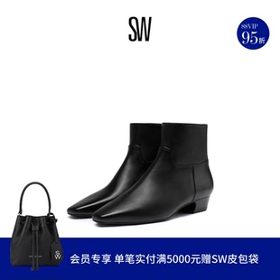 冬季 BOOTIE ZIP 拉链低跟方头拼接短靴女 STASSI