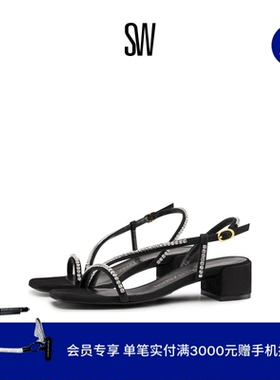 SW SOIREE CRYSTAL 35 SANDAL 春夏水晶一字带粗跟方头凉鞋女