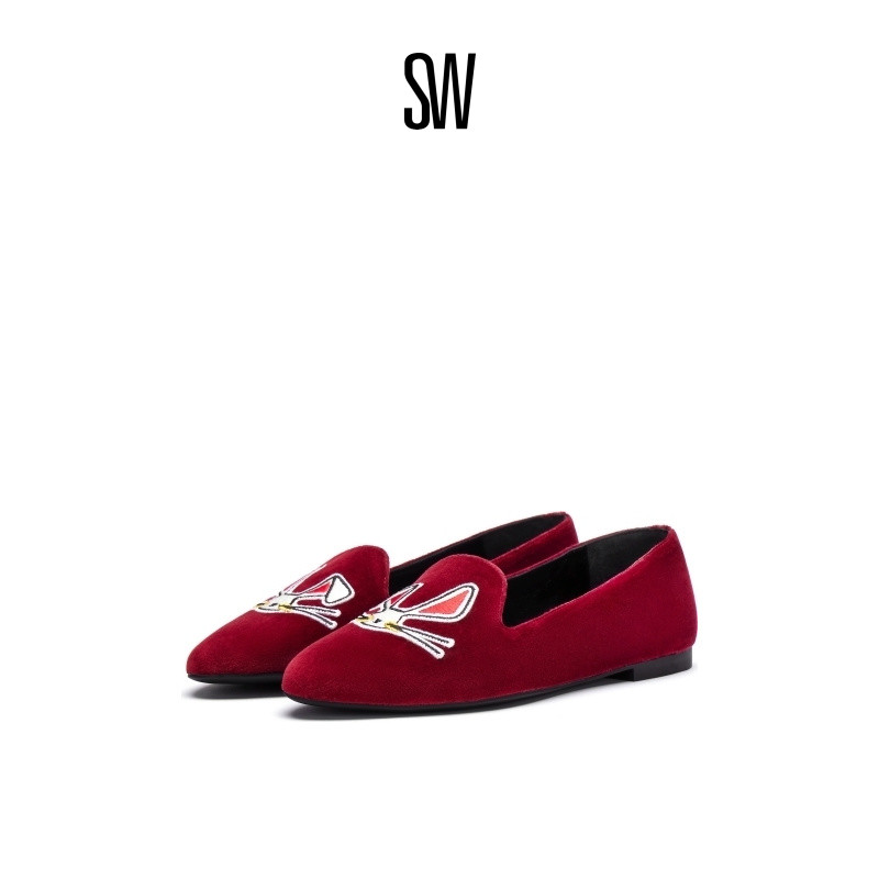 SW春夏刺绣圆底平底鞋女乐福鞋