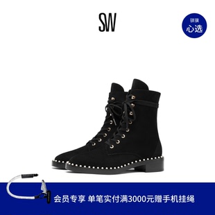 饰系带低方跟短靴女骑士靴 秋冬英伦风马丁靴珍珠装 SONDRA