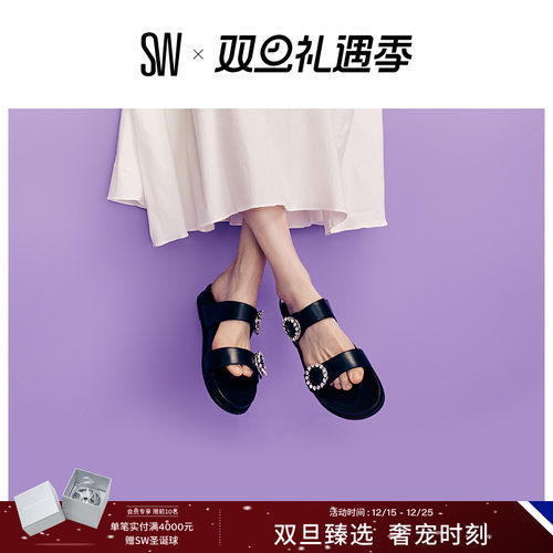 SW春夏新款水晶勃肯厚底拖鞋外穿