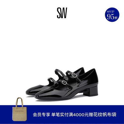 SW25新款双扣带粗跟高跟玛丽珍鞋