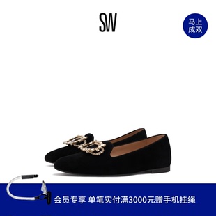 单鞋 春夏杏仁圆头水晶方扣低跟休闲平底鞋 CRYSTAL 女 HAWNE