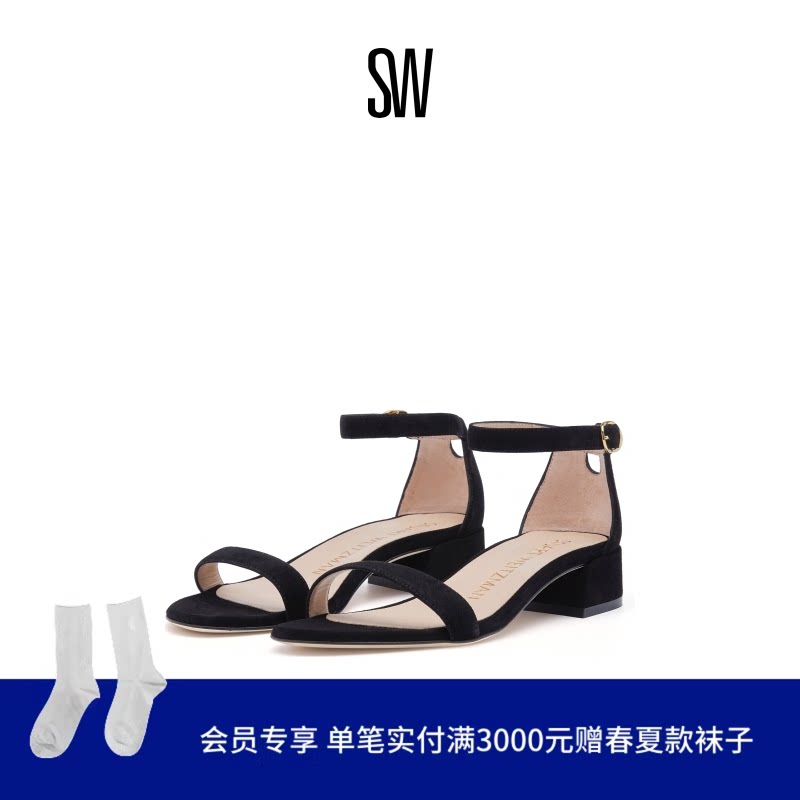 SW NUDISTJUNE 春夏经典款一字扣带粗方跟凉鞋女仙女风高跟鞋女