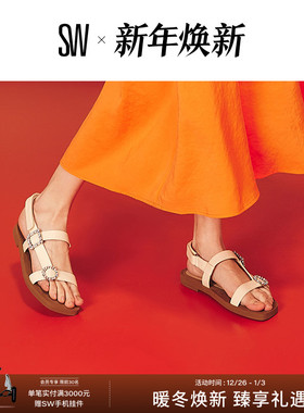 SW CRYSTAL GEO BUCKLE SPORT SANDAL 水晶珍珠装饰扣平底凉鞋女