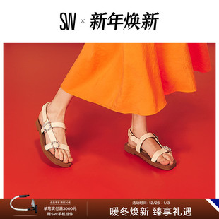 BUCKLE SPORT SANDAL 饰扣平底凉鞋 GEO 水晶珍珠装 女 CRYSTAL