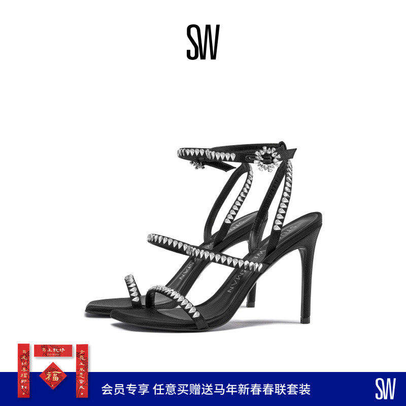 SW GEMCUT 100 STRAPPY SANDAL 水晶细高跟罗马凉鞋一字带凉鞋女,女鞋,一字带凉鞋,淘宝优惠券,粉丝福利购,淘宝优惠卷