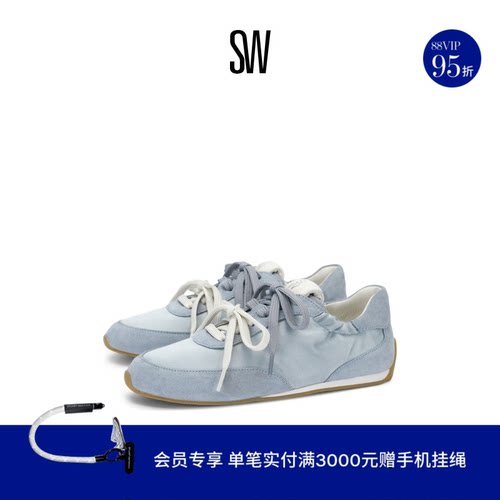 SW双系带褶皱平底运动休闲鞋女