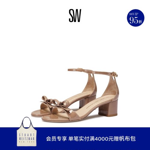 SW夏季新款蝴蝶结方跟一字带凉鞋