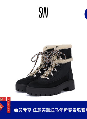 【秋冬新品】SW MYLA SHEARLING BOOTIE 厚底圆头系带时尚短筒靴