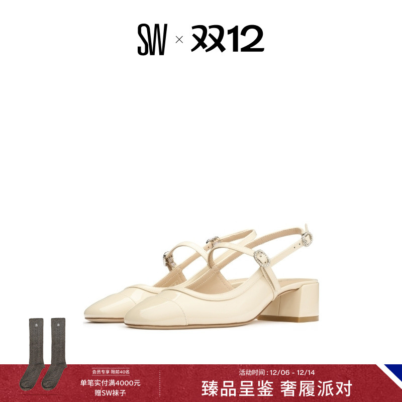 【春季新品】SW MAEVE CRYSTAL MJ 水晶搭扣露跟玛丽珍鞋高跟鞋女