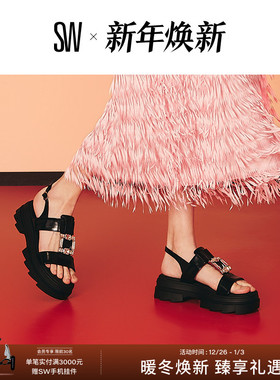 SW SAINT TROPEZ NOHO SANDAL 水晶方扣简约厚底凉鞋女运动风凉鞋