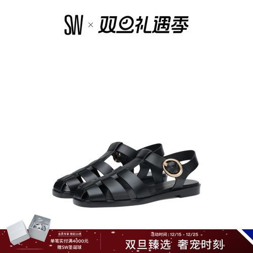 SW夏季新款金属扣平底渔夫鞋凉鞋