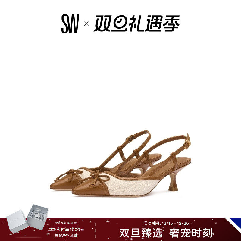 SW25新款复古风尖头蝴蝶结高跟鞋