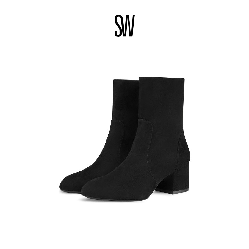 SW秋冬新款粗跟短靴女