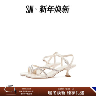 CRYSTAL SANDAL 夏季 女 水晶带方头雕塑跟高跟凉鞋 OASIS