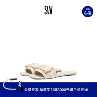 饰蝴蝶结方头平底拖鞋 仙女风珍珠装 SLIDE BOWIE