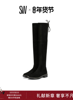 SW LOWLAND PEARL 秋冬经典低跟系带珍珠装饰过膝瘦瘦靴骑士靴女