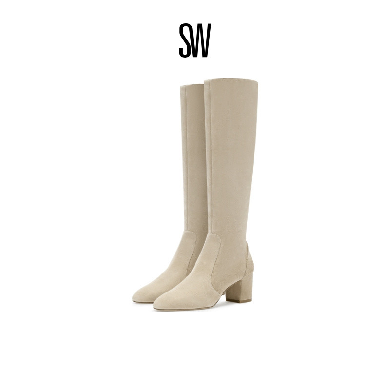 SW秋冬经典粗跟侧拉链骑士靴