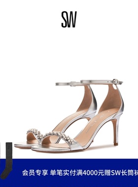 SW NUDIST II POPPY 75 珍珠装饰水晶细高跟一字带凉鞋