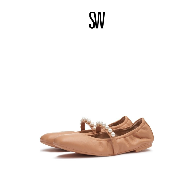 SW夏季方头平底珍珠芭蕾舞鞋