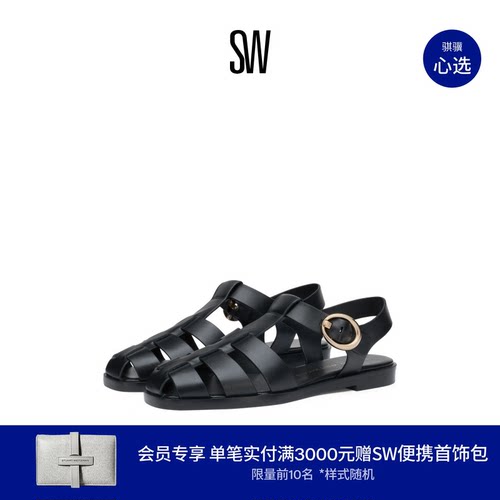 SW夏季新款金属扣平底渔夫鞋凉鞋