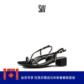 春夏水晶一字带粗跟方头凉鞋 女 SANDAL SOIREE CRYSTAL