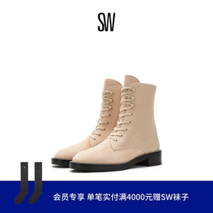 SW SONDRA SHINE BOOTIE  低跟圆头系带短筒靴女