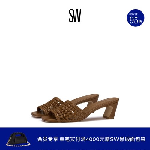 SW针织方圆头高跟凉鞋拖鞋女