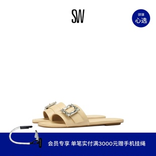 【礼遇】SW JUNE SLIDE 方扣平底方头拖鞋女外穿凉拖女
