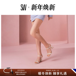BLOCK SANDAL 珍珠装 女 饰粗高跟一字带凉鞋 GOLDIE