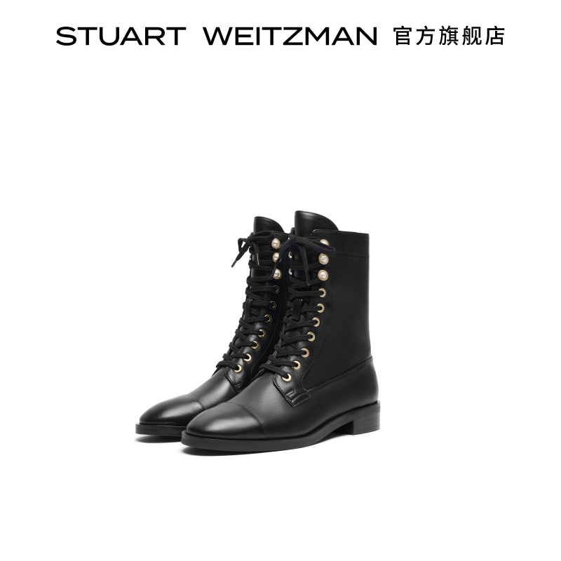 SW秋冬机车风系带粗跟马丁靴