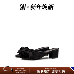 BLOCK SLIDE 春夏粗高跟凉鞋 女蝴蝶结外穿拖鞋 LOVEKNOT