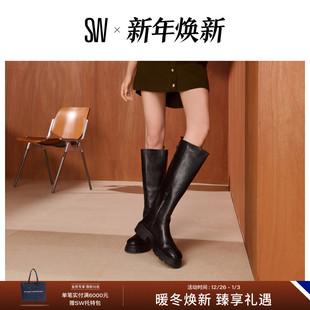 秋冬新品 BOOT MOTO 厚底束带圆头低跟长筒靴女 BENNI