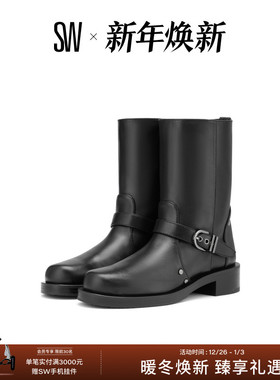 SW MAVERICK PULL-ON BOOTIE 秋冬金属扣带小黑靴时装靴短靴女