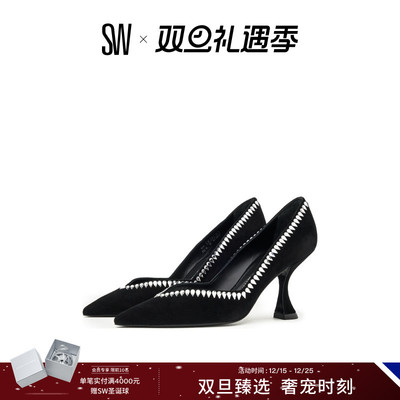 SW水晶异形跟高跟鞋浅口单鞋