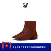 冬季 ACCORDION 拼接圆头粗跟短筒靴女