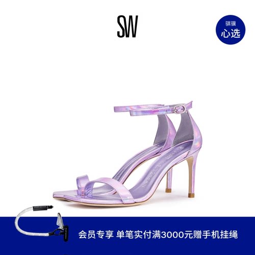 SW新款细高跟方头一字带凉鞋女