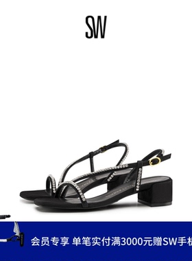 SW SOIREE CRYSTAL 35 SANDAL 春夏水晶一字带粗跟方头凉鞋女
