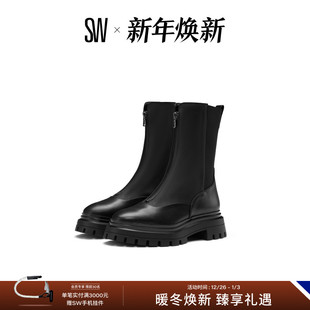 BOOTIE ZIP 粗跟拉链短靴女沟纹厚底切尔西靴女 BEDFORD