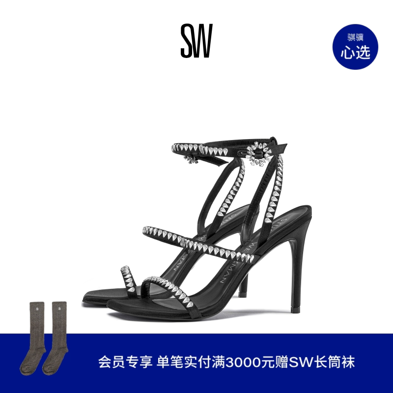 SW GEMCUT 100 STRAPPY SANDAL 水晶细高跟罗马凉鞋一字带凉鞋女