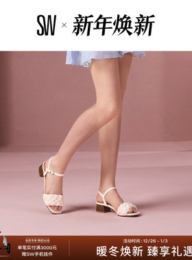 SW BRAIDA 35 SANDAL 休闲风方头立体感编织粗跟一字带凉鞋女