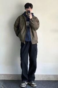 日系穿搭秋冬冲锋衣夹克男装高级感穿搭套装春秋工装外套痞帅穿搭