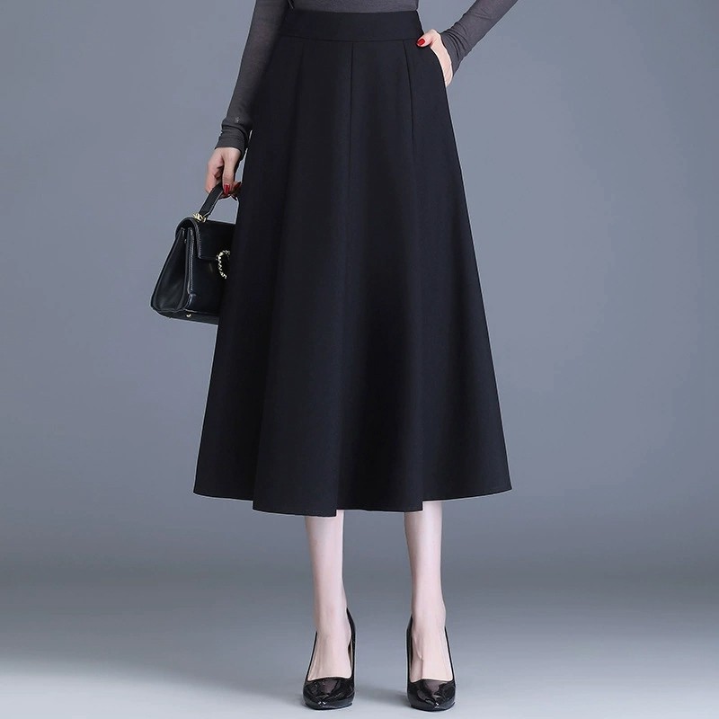 高档八片式西装面料松紧腰半身裙女中长款2026秋冬新款大摆A字裙