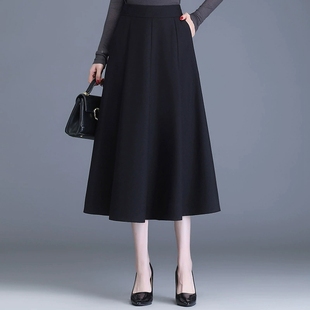 高档八片式西装面料松紧腰半身裙女中长款2026秋冬新款大摆A字裙