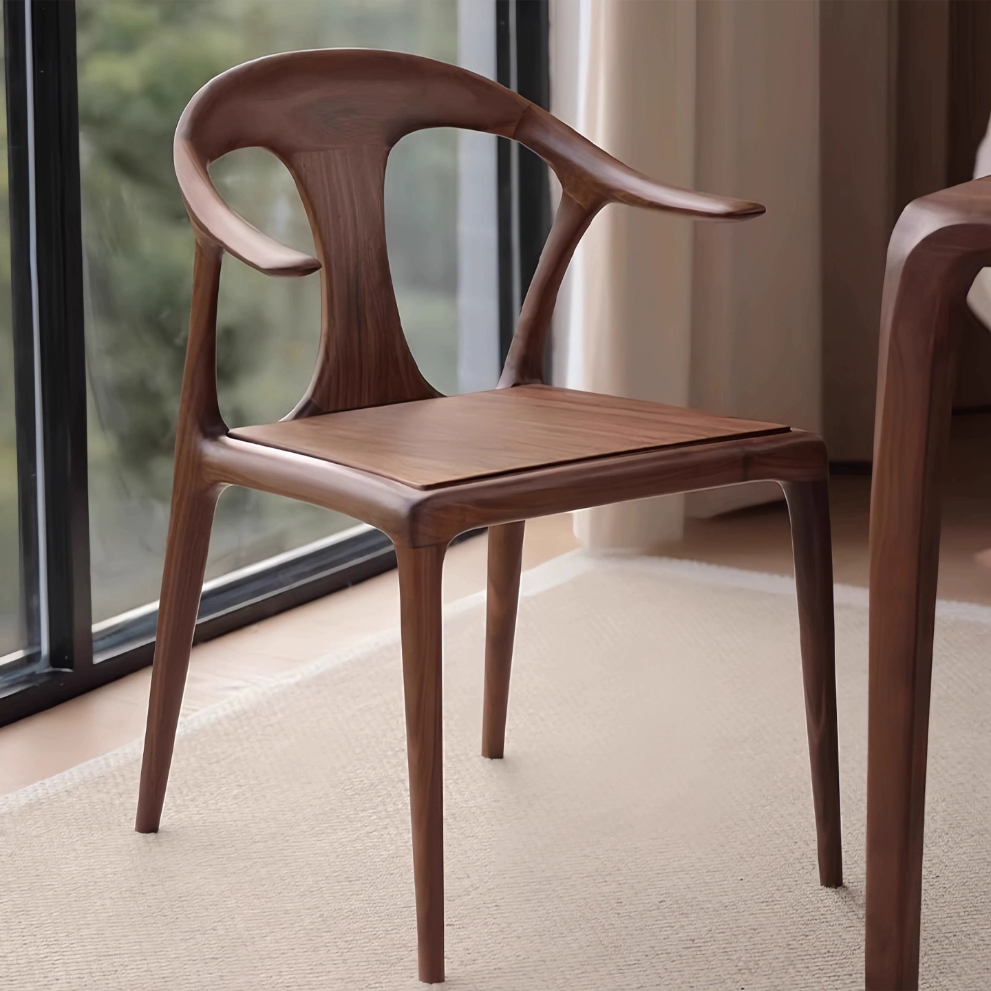 白蜡木鸭舌椅北美黑胡桃实木家用椅扶手椅乌金木原木椅书房餐厅椅