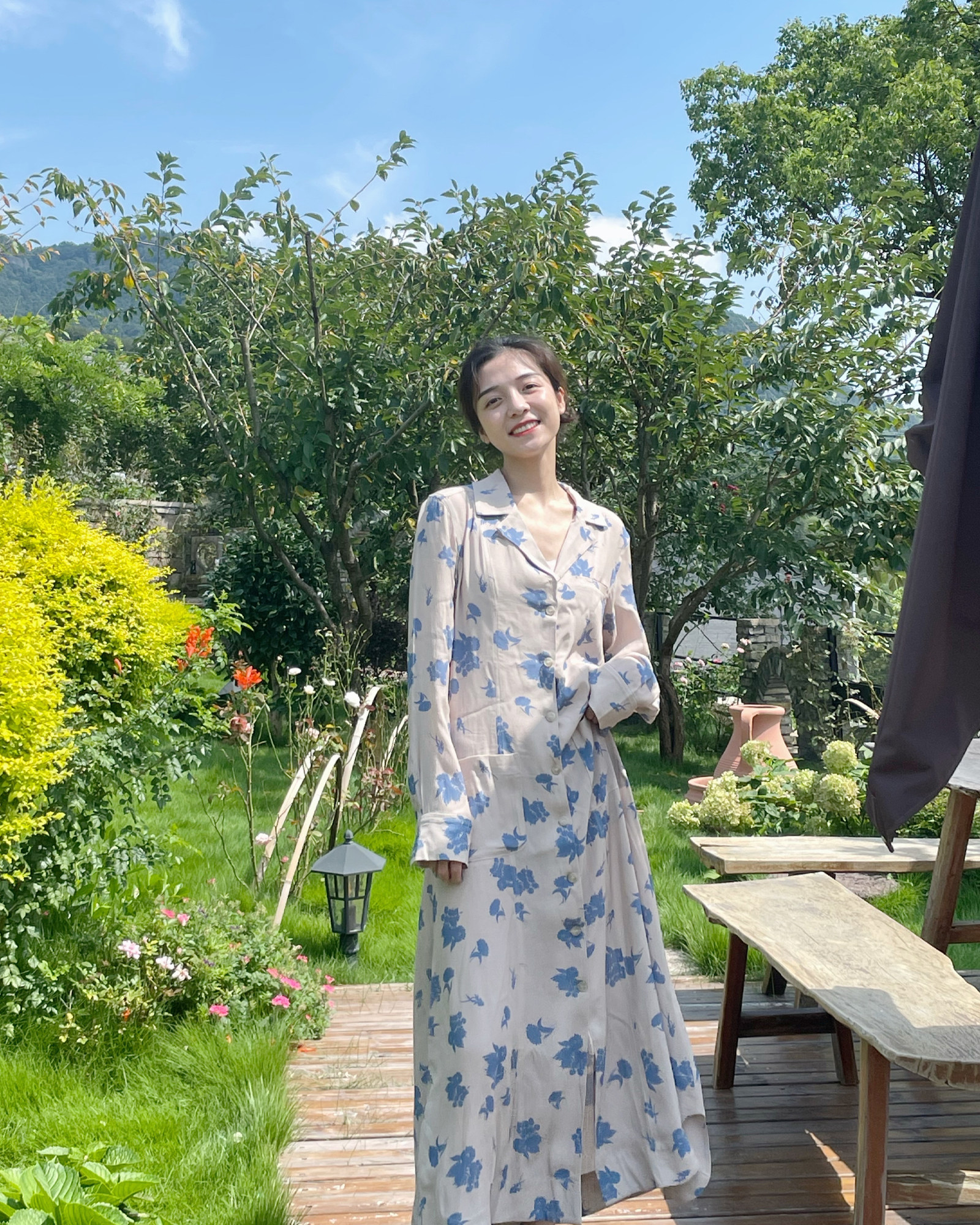 经典折返秋季高腰显瘦印花长袖