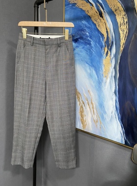 M灰色细格纹正装烟管裤MAI3PAT019