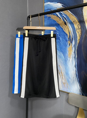 M黑蓝两色侧面白条松紧腰休闲半身裙MAI1SKT025