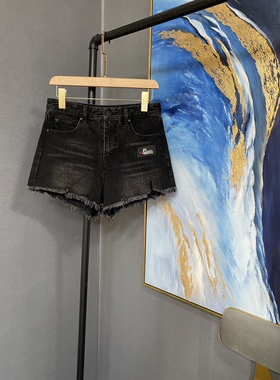 M黑灰色渐变水磨颜色左腿帖标签牛仔短裤MAI3SOT005